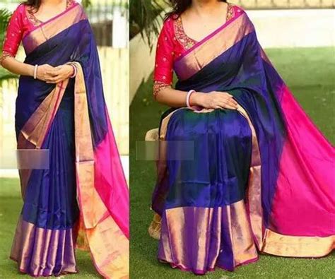 Plain Uppada Big Border Pure Silk Navy Blue Color Saree 6 M With Blouse Piece At Rs 3800 In