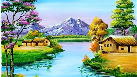 Acrylic Painting 32 Indian Village Scenery Painting Youtube