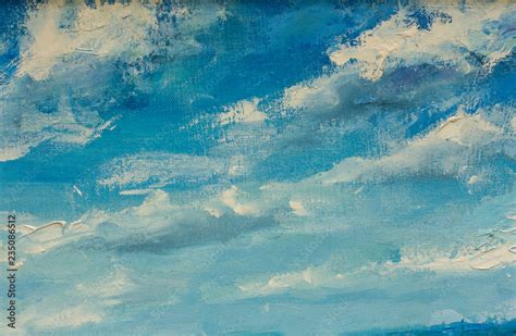 Beautiful Blue Sky With Clouds Abstract Handmade Oil Painting
