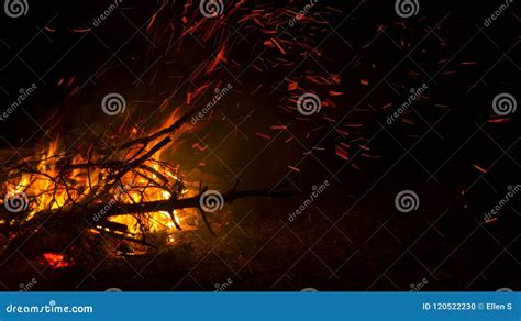 Bonfire On The Beach At Night Background Abstraction Stock Photo