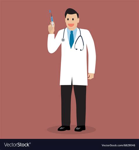 Doctor Holding Syringe Royalty Free Vector Image