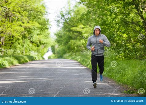 Runner Man Running On Road Training Sprint Sporting Male Run Working