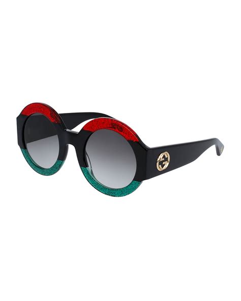 gucci glittered oversized round sunglasses red green black neiman marcus