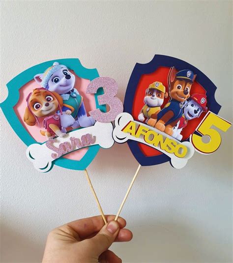 Personalised Paw Patrol Skye And Everest 3d Cake Topper Etsy Saludos