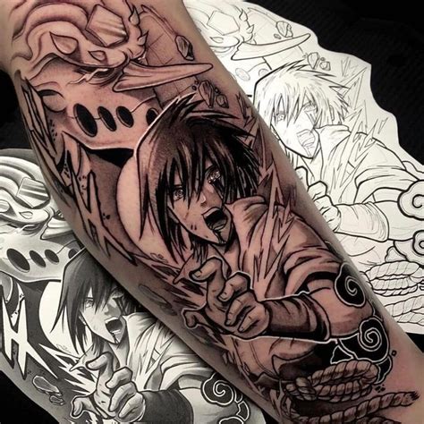 A Man S Arm With An Anime Tattoo On It And Another Person Holding A Knife