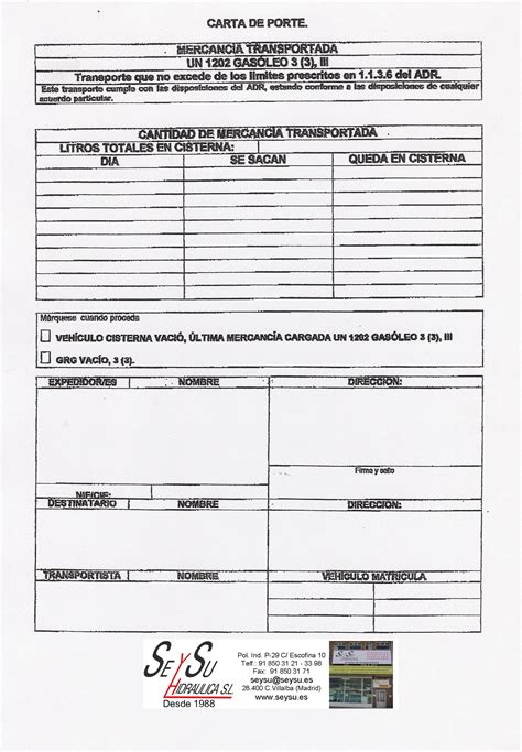 Carta de Porte y LLenado Gasoil Gasoleo ADR GRG | SEYSU Hidraulica S.L.