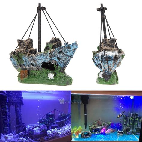 Boat Ship Wreck Sunk Ornament Aquarium Fish Tank Air Split Shipwreck