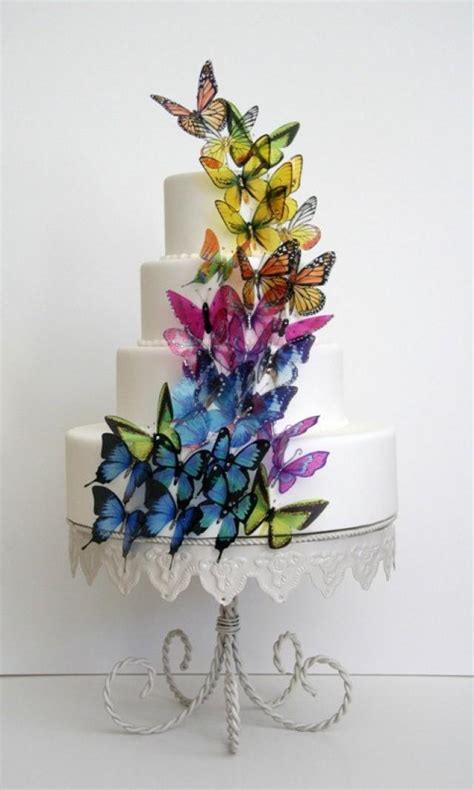 12 X Mixed Rainbow Stick On Butterflies Wedding Cake Toppers 3d Wall