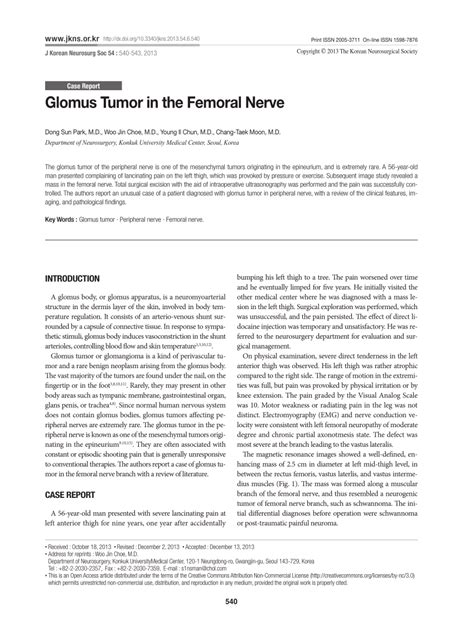 Pdf Glomus Tumor In The Femoral Nerve