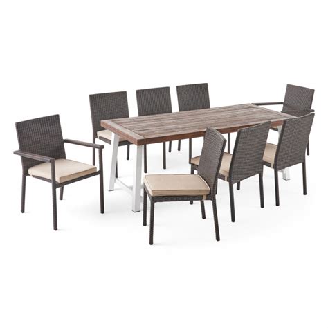 Froude Outdoor Wood And Wicker 8 Seater Dining Set Dark Brown And