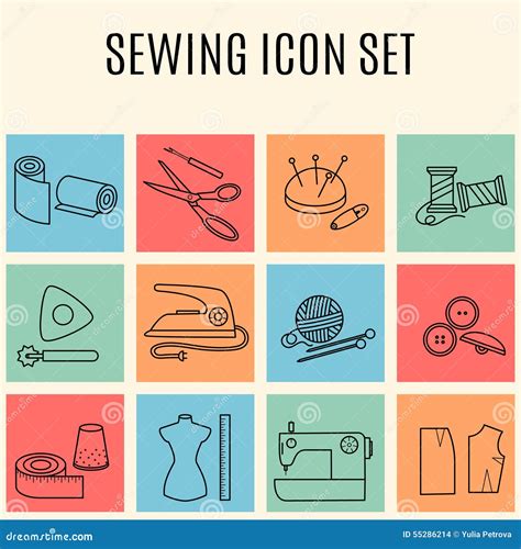 Set Of Sewing And Needlework Icons Stock Vector Illustration Of