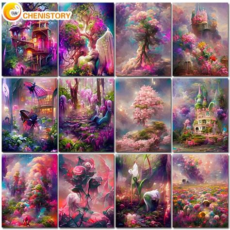 Chenistory Oil Painting By Numbers Wonderland Handpainted Diy On Canvas