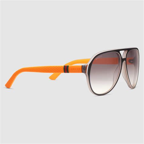 gucci rubber aviator acetate sunglasses in orange for men lyst