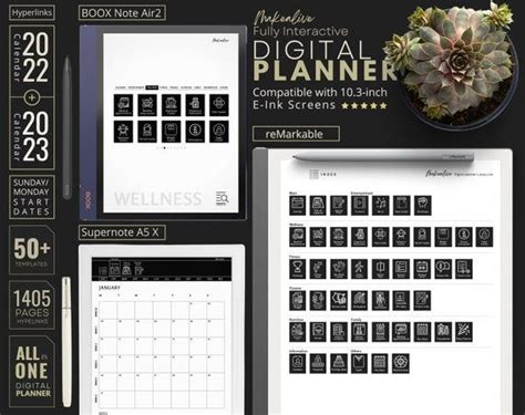 2023 2022 All In One Digital Planner Remarkable 2 Template Boox