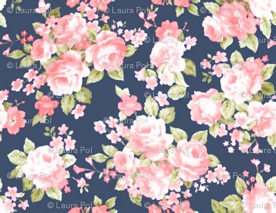 Nature / floral print wallpaper. Navy Blush Watercolor Floral wallpaper - laurapol - Spoonflower