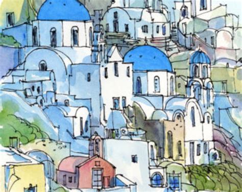 Santorini Oia 4 Greece Art Print From An Original Watercolor Painting