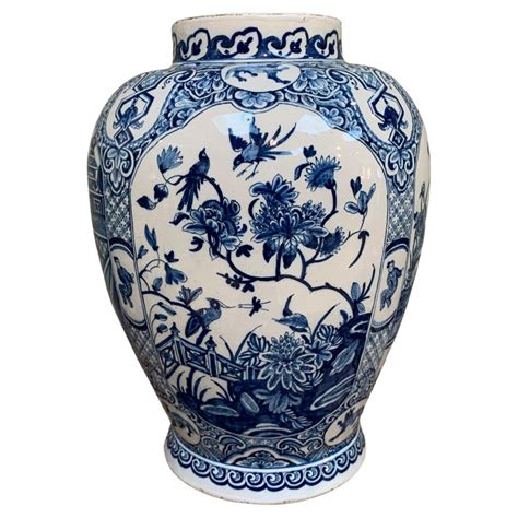 Large Dutch Delft Blue And White Chinoiserie Vase Early 18th Century