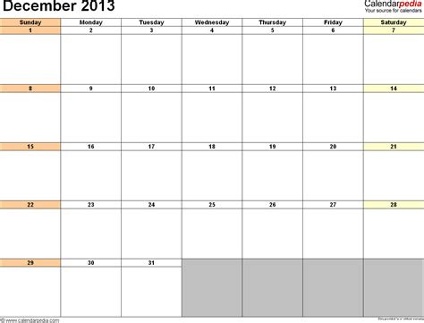 December 2013 Calendars For Word Excel And Pdf