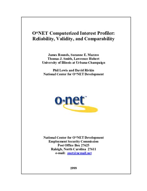 Start studying o net interest profiler vocabulary. (PDF) O* NET Computerized Interest Profiler: Reliability ...