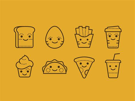 Dotted Icons Of Kawaii Food By Ekaterina Rogova For Icons8 On Dribbble