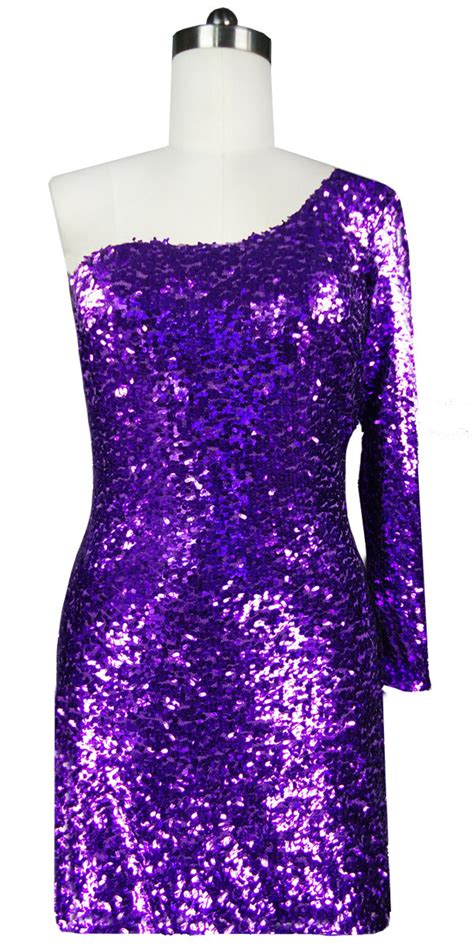 Short Dress Sequin Fabric Purple One Sleeve Sequinqueen