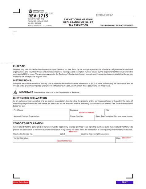 Pa Sales Taxe Exemption Form