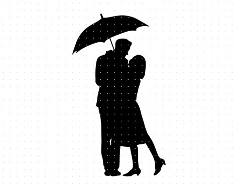 Couple Kissing Silhouette Umbrella Clip Art