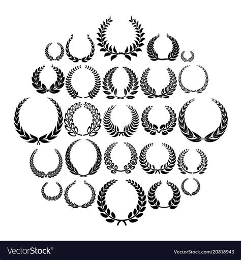Laurel Wreath Icons Set Simple Style Royalty Free Vector