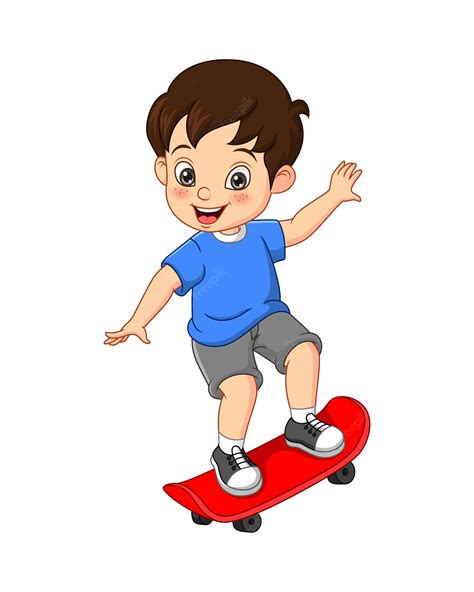 Premium Vector Happy Little Boy Playing Skateboard Cartoon On White