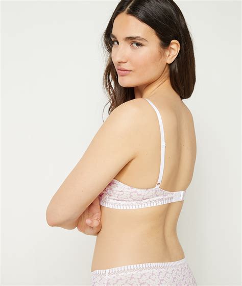 Non Wired Organic Cotton Triangle Bra With Removable Pads Happily Imp Fd Ecru Etam