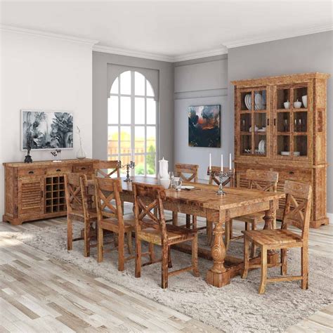 Britain Rustic Teak Wood 11 Piece Dining Room Set Wood Dining Room