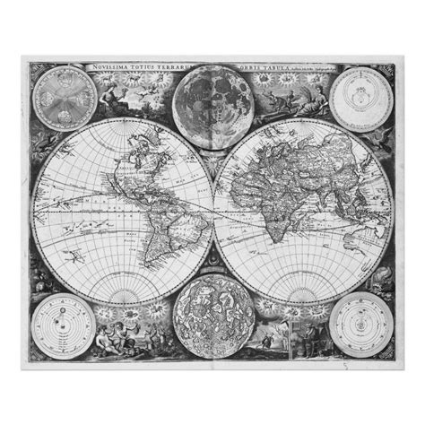 Black And White World Map 1672 Poster Black And White
