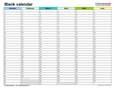 Printable Template For Blank 2020 Year At A Glance Calendar Calendar