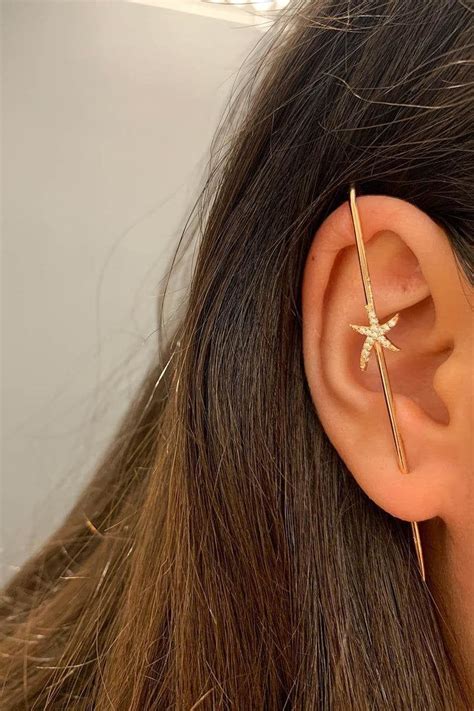 Starfish CZ Ear Pin Earring Edgy Pin Hook Ear Cuff Modern CZ Etsy Ear Pins Earrings Ear