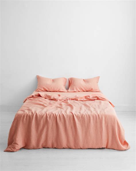 Bed Threads Peach 100 Flax Linen Bedding Set