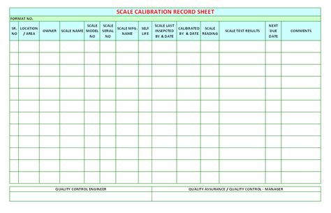 Scale Calibration Record Sheet