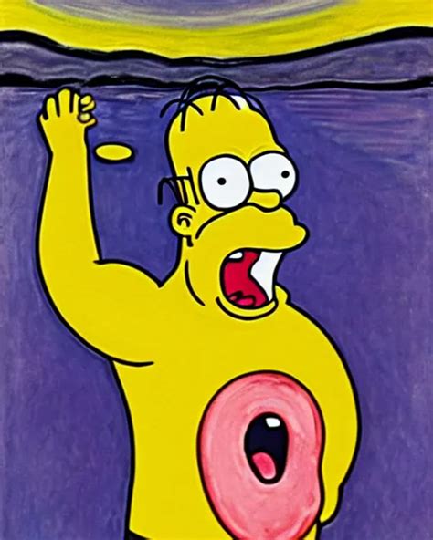 A Painting Of Homer Simpson Screaming In The Scream By Stable
