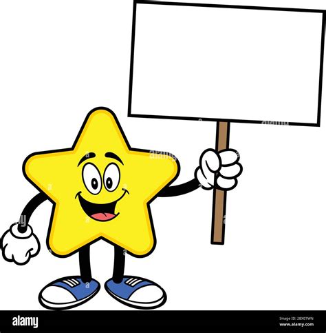 Star Mascot With A Sign A Cartoon Illustration Of A Star Mascot With