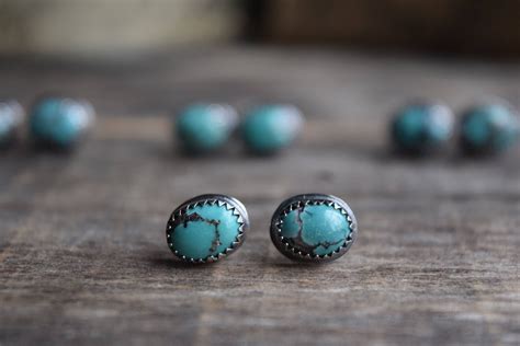 Choose Your Pair Small Turquoise Stud Earrings Silver Etsy Real