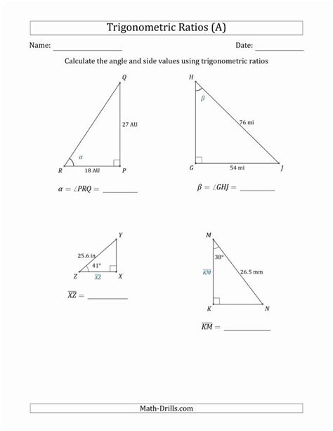 Trigonometry Word Problems Worksheet