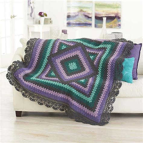 Ravelry Lace Edged Granny Square Throw Pattern By Herrschners