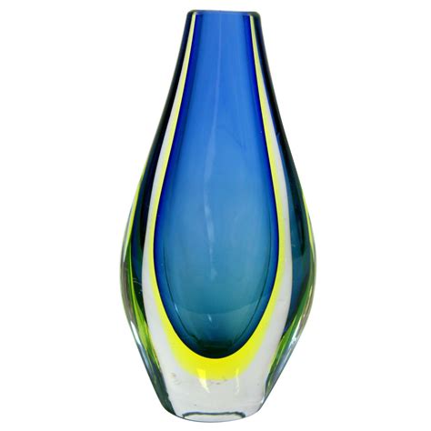 Flavio Poli For Seguso Vetri D´arte Blue And Yellow Sommerso Vase For Sale At 1stdibs