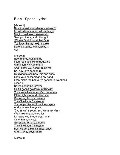 Blank Space Lyrics