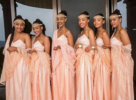 Clipkulture Rwandan Bridesmaids In Peach Mushanana Attire With Head Band