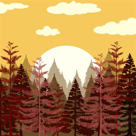 Pine Forest At Sunset 669226 Vector Art At Vecteezy
