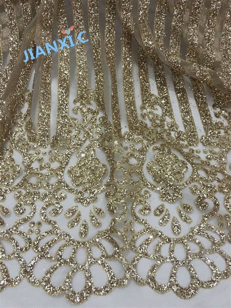 Sparkly Gold Glued Glitter African Tulle Lace Hot Sale French Net Lace