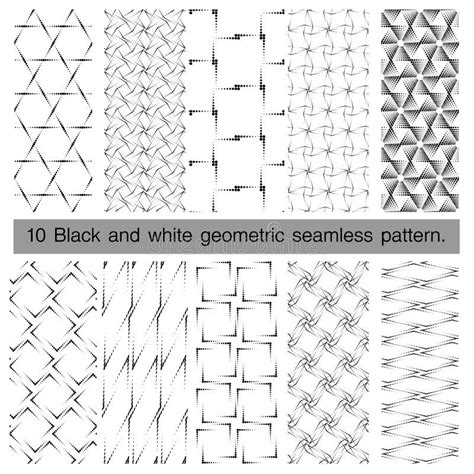 Collection Of Black And White Geometric Seamless Pattern Stock Vector