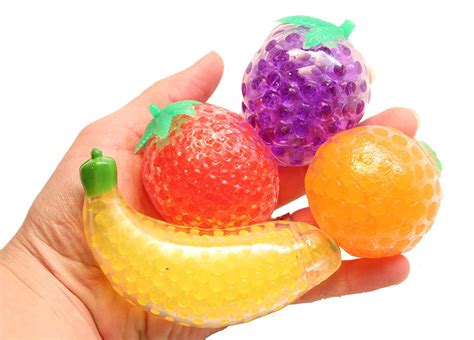 4 Fruit Water Bead Filled Squeeze Stress Balls Fruit Squishy Toy