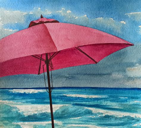 Beach Umbrella Painting Seascape Watercolor Original Art 12 By Etsy