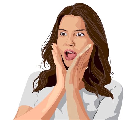 Premium Vector Stunned Young Brunette In White T Shirt Surprised